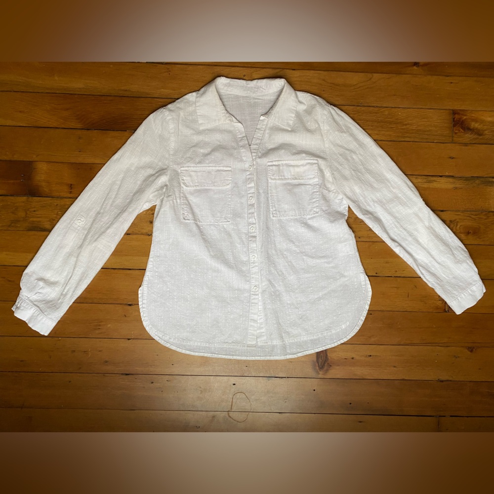 White Button-Up Flax/Cotton Blend Shirt
